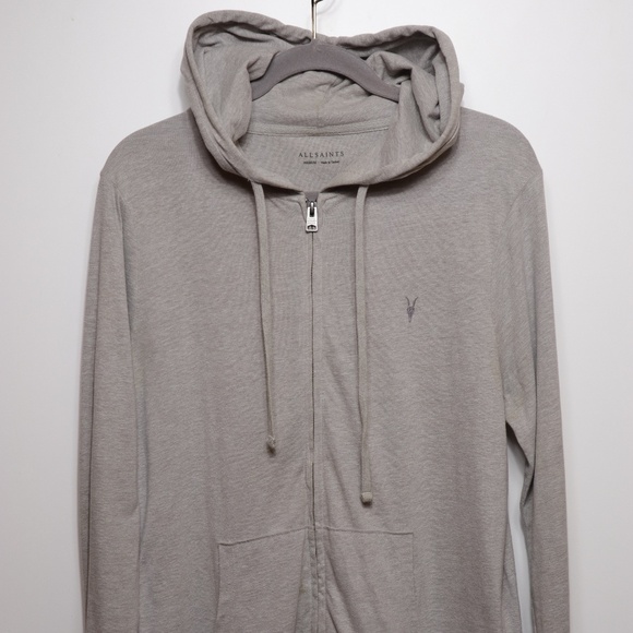 All Saints Grey Cotton Zip Up Hooded Sweatshirt - Picture 1 of 4